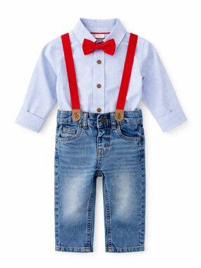 NWT Cat & Jack Baby Boy Dressy Outfit 12M 3 Piece Set Bow Tie Shirt Suspenders